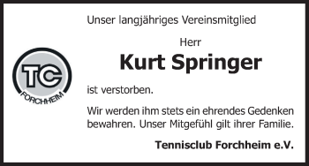 Anzeige von Kurt Springer von MGO