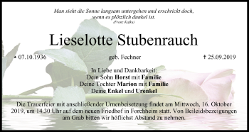 Anzeige von Lieselotte Stubenrauch von MGO