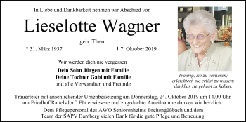 Anzeige von Lieselotte Wagner von MGO