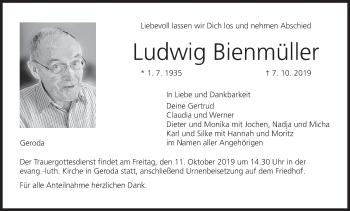 Anzeige von Ludwig Bienmüller von MGO