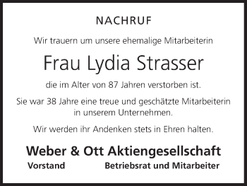 Anzeige von Lydia Strasser von MGO