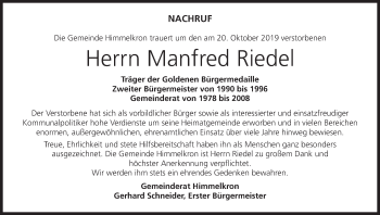 Anzeige von Manfred Riedel von MGO