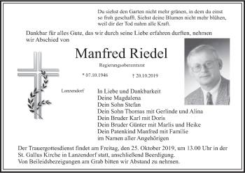 Anzeige von Manfred Riedel von MGO
