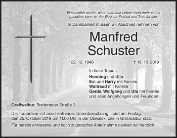 Anzeige von Manfred Schuster von MGO
