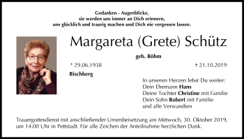 Anzeige von Margareta Grete Schütz von MGO