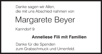 Anzeige von Margarete Beyer von MGO