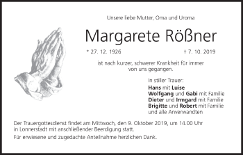 Anzeige von Margarete Rößner von MGO