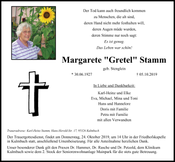 Anzeige von Margarete Stamm von MGO