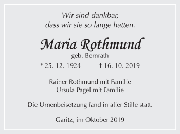 Anzeige von Maria Rothmund von MGO