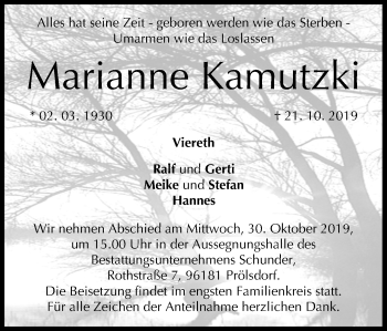Anzeige von Marianne Kamutzki von MGO