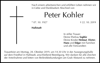 Anzeige von Peter Kohler von MGO