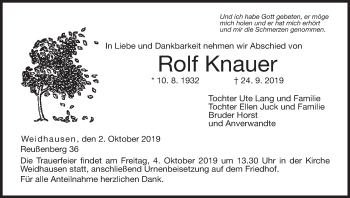 Anzeige von Rolf Knauer von MGO