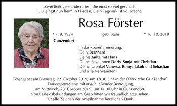 Anzeige von Rosa Förster von MGO