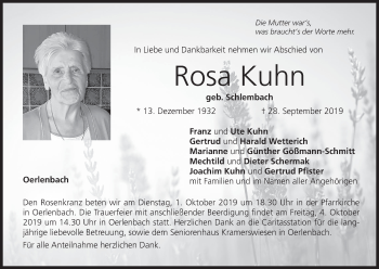 Anzeige von Rosa Kuhn von MGO