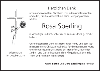 Anzeige von Rosa Sperling von MGO
