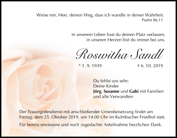 Anzeige von Roswitha Sandl von MGO