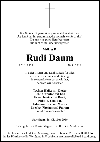 Anzeige von Rudi Daum von MGO