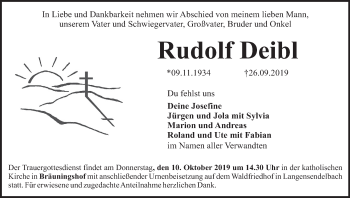 Anzeige von Rudolf Deibl von MGO