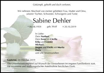 Anzeige von Sabine Dehler von MGO