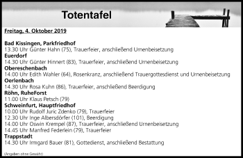 Anzeige von Totentafel vom 03.10.2019 von MGO