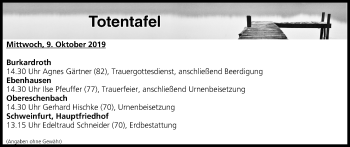 Anzeige von Totentafel vom 09.10.2019 von MGO