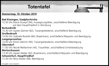 Anzeige von Totentafel vom 10.10.2019 von MGO