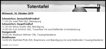 Anzeige von Totentafel vom 16.10.2019 von MGO