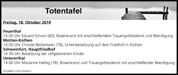 Anzeige von Totentafel vom 18.10.2019 von MGO