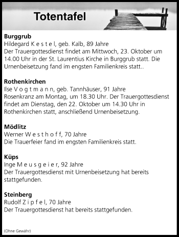 Anzeige von Totentafel vom 19.10.2019 von MGO