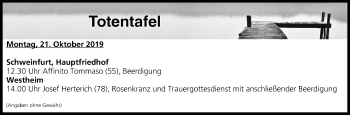 Anzeige von Totentafel vom 21.10.2019 von MGO