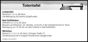 Anzeige von Totentafel vom 22.10.2019 von MGO