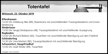 Anzeige von Totentafel vom 23.10.2019 von MGO
