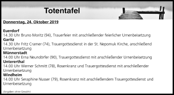 Anzeige von Totentafel vom 24.10.2019 von MGO