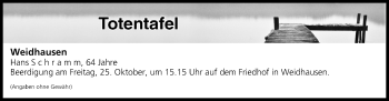 Anzeige von Totentafel vom 25.10.2019 von MGO