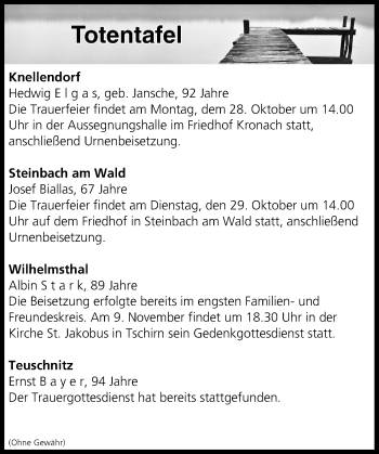 Anzeige von Totentafel vom 26.10.2019 von MGO