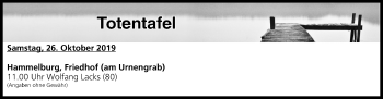 Anzeige von Totentafel vom 26.10.2019 von MGO
