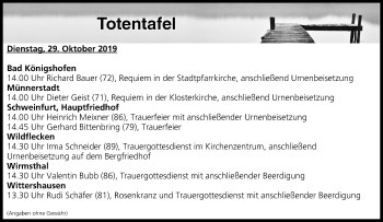 Anzeige von Totentafel vom 29.10.2019 von MGO