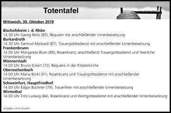 Anzeige von Totentafel vom 30.10.2019 von MGO