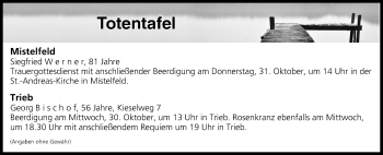 Anzeige von Totentafel vom 30.10.2019 von MGO