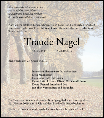Anzeige von Traude Nagel von MGO