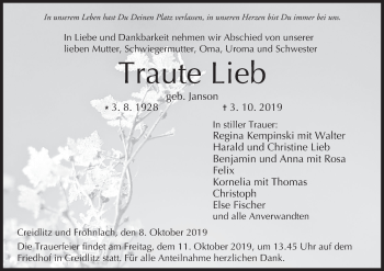 Anzeige von Traute Lieb von MGO