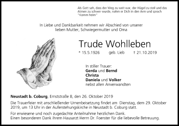 Anzeige von Trude Wohlleben von MGO