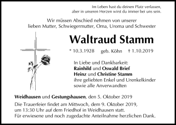 Anzeige von Waltraud Stamm von MGO
