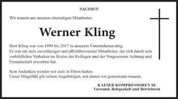 Anzeige von Werner Kling von MGO