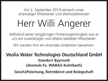 Anzeige von Willi Angerer von MGO