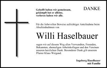Anzeige von Willi Haselbauer von MGO