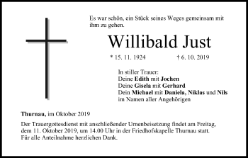 Anzeige von Willibald Just von MGO
