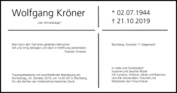 Anzeige von Wolfgang Kröner von MGO