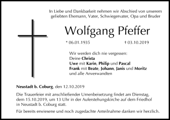 Anzeige von Wolfgang Pfeffer von MGO