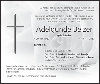 Anzeige von Adelgunde Belzer von MGO
